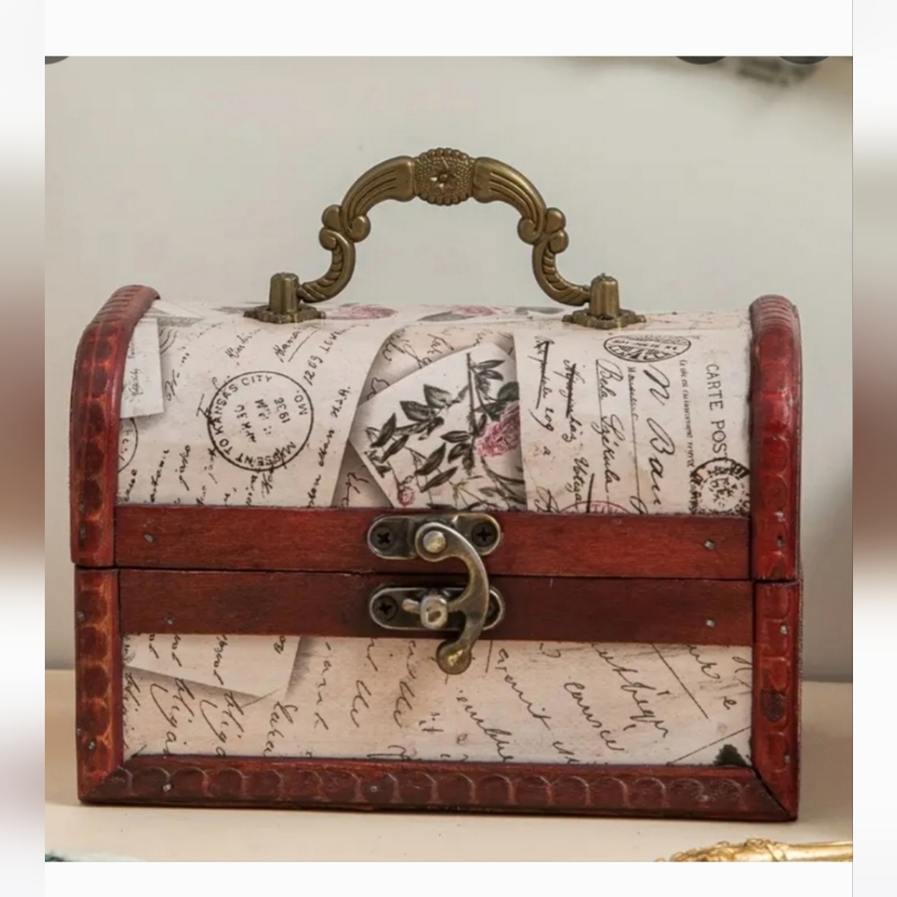 Vintage Inspired Small Wooden Jewelry Box  Storage Chest Cherry Brown